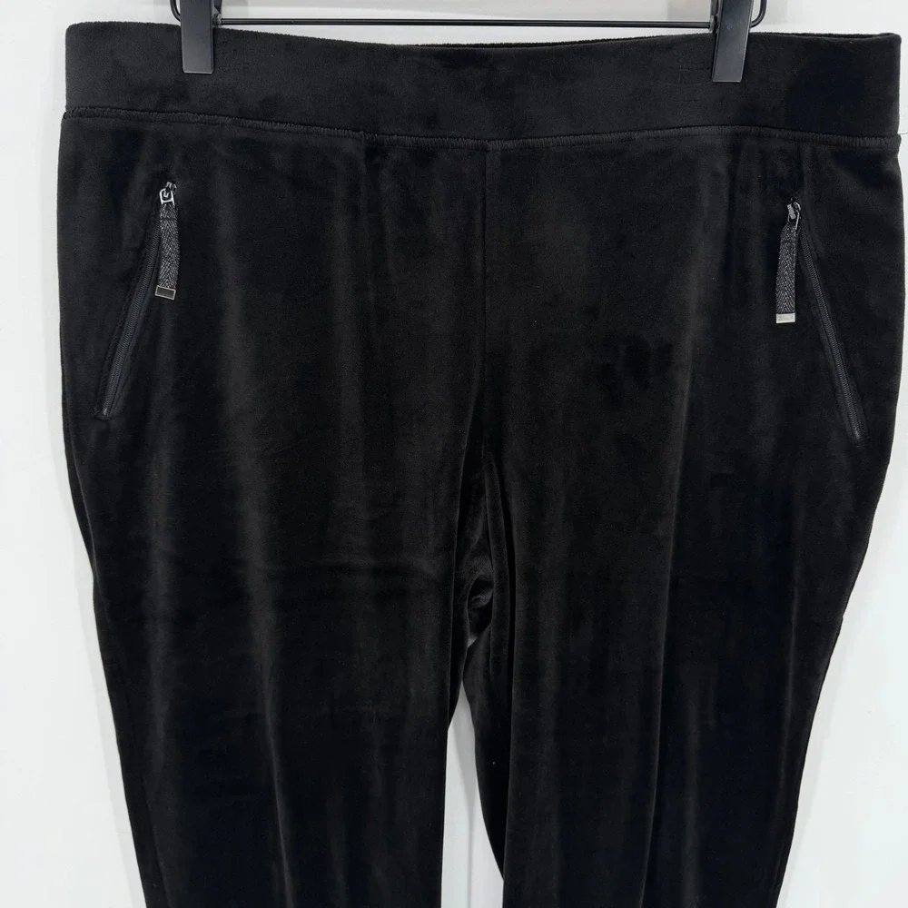 Chico's Velour Joggers Womens 2 L Black Pull‎ On Elastic Waist Loungewear Cozy